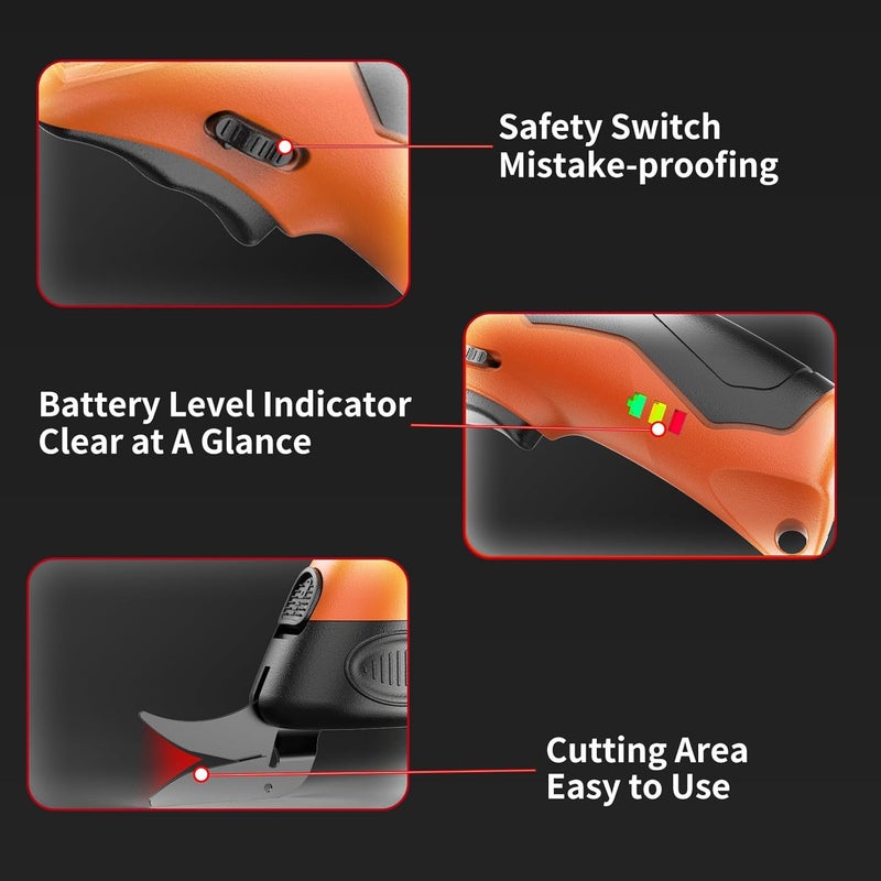NANWEI Electric Scissors Cordless, Type-C Rechargeable Cardboard Cutter with 2 Blades,4.2V High‑torque Motor,for Thin Cardboard Fabric Carpet Leather (Orange) - Image 5